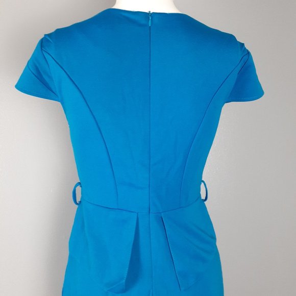 WIIPU Peplum Sheath Dress Women's Size L Blue V-Neck Cap Sleeve Back Zip NWT - Picture 5 of 6